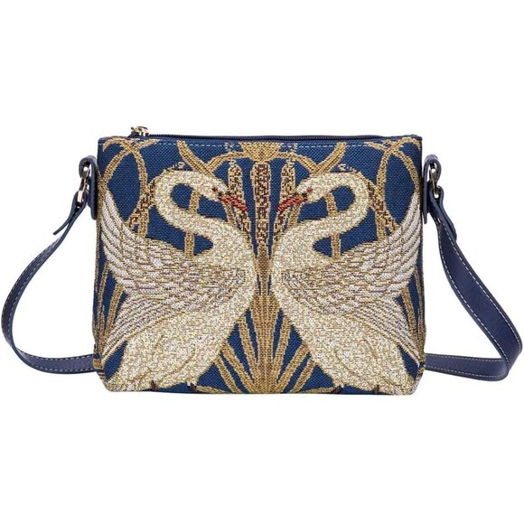 Tapestry Women Leather Crossbody Handbag Inspired by Walter Crane The Swan